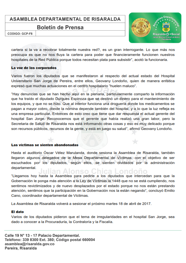 Boletín Asamblea de Risaralda 11 de abril de 2017 1 002