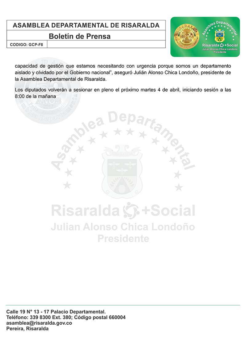 Boletín Asamblea de Risaralda 30 de marzo de 2017 002