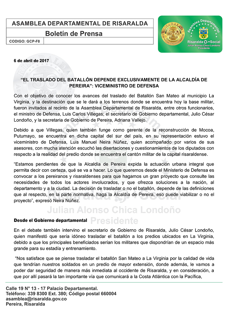 Boletín Asamblea de Risaralda 6 de abril de 2017 001